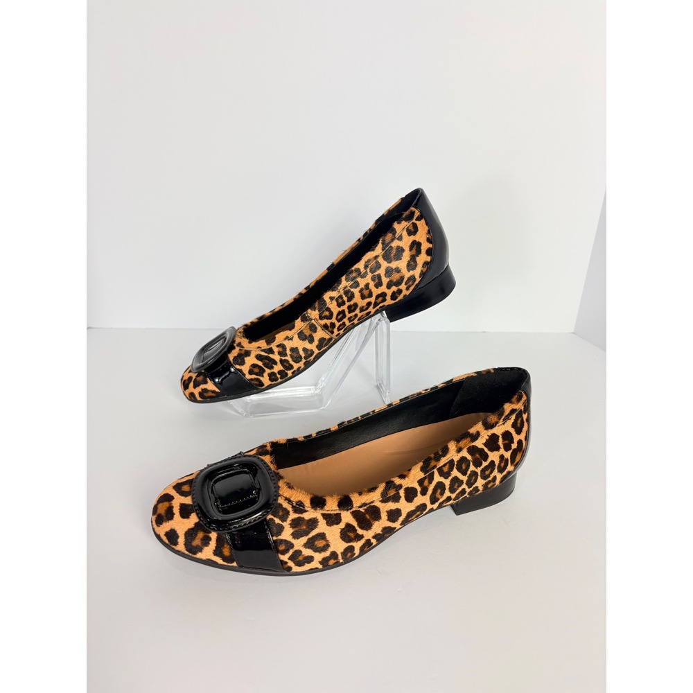Clark's Leopard Print Calf Hair Heeled Flats Size 9.5 Comfort Chic Balletcore